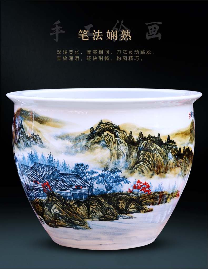 Jingdezhen ceramic aquarium China hand - made modern Chinese landscape painting cylinder home sitting room adornment ornament