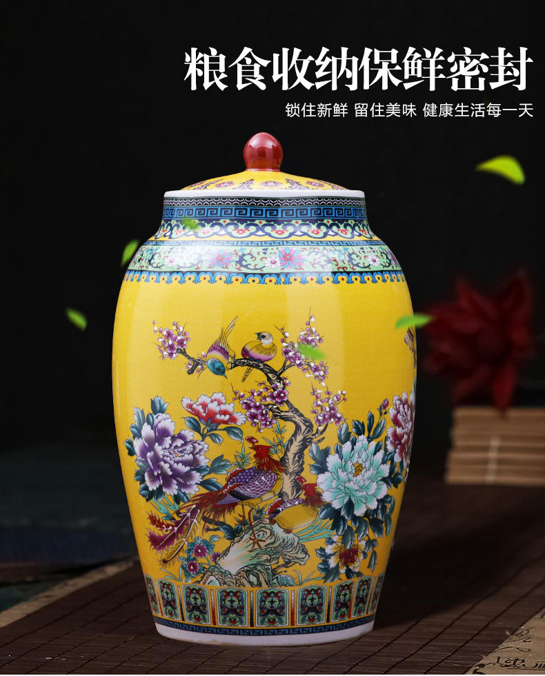 Jingdezhen ceramic barrel 30 jins home 20 jins with cover seal insect - resistant moistureproof tank home furnishing articles