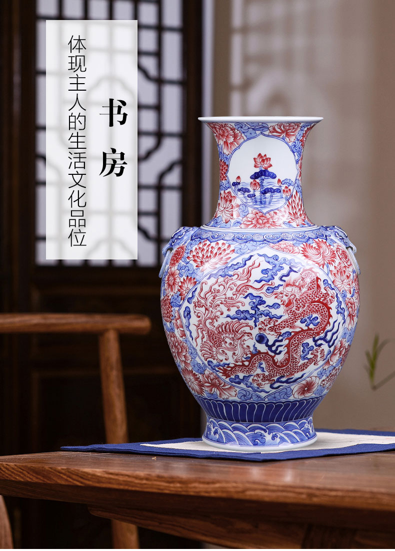 Jingdezhen ceramic vase furnishing articles antique hand - made large flower arranging Chinese style living room TV ark, of blue and white porcelain decoration