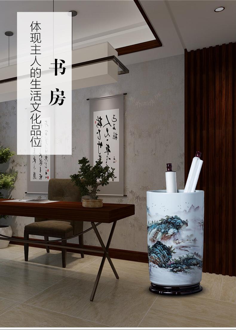 Jingdezhen ceramics painting and calligraphy scrolls cylinder calligraphy and painting to receive tube ground study vase sitting room adornment is placed