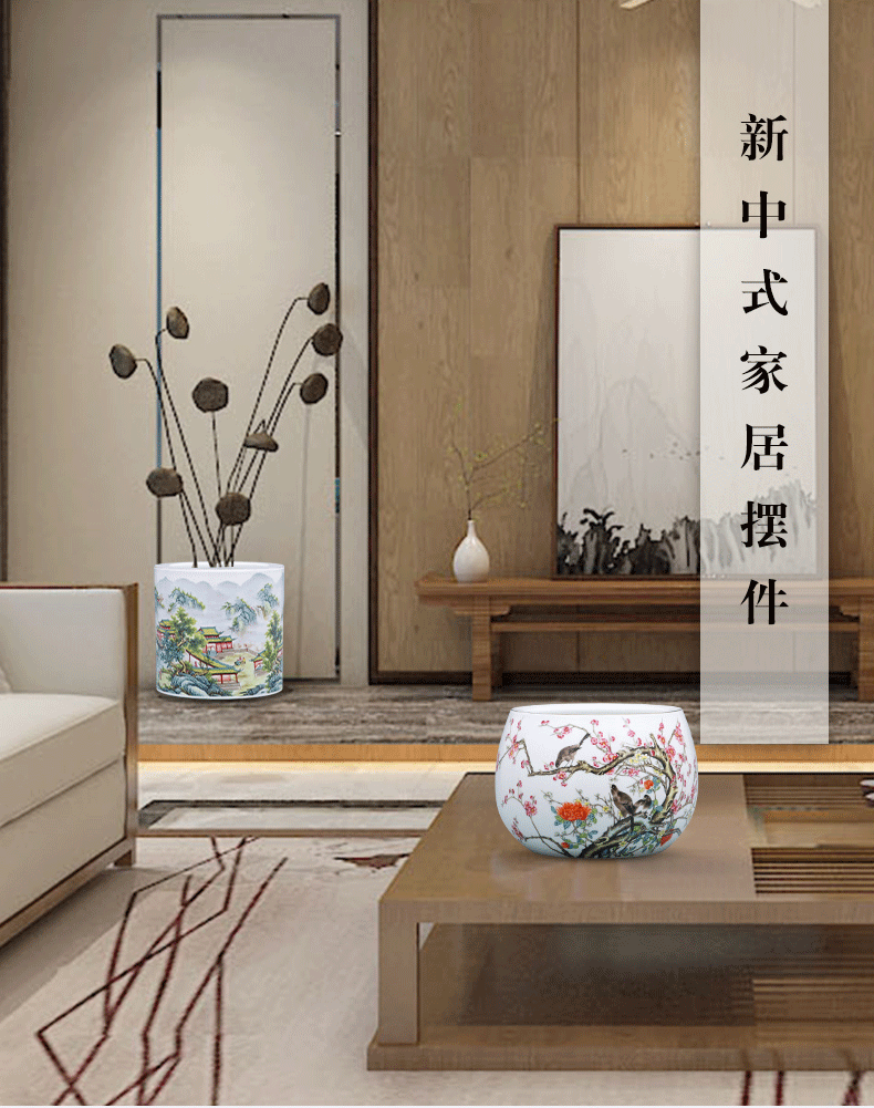 A large vase furnishing articles calligraphy cylinder tank porcelain of jingdezhen ceramics modern Chinese style living room home decoration