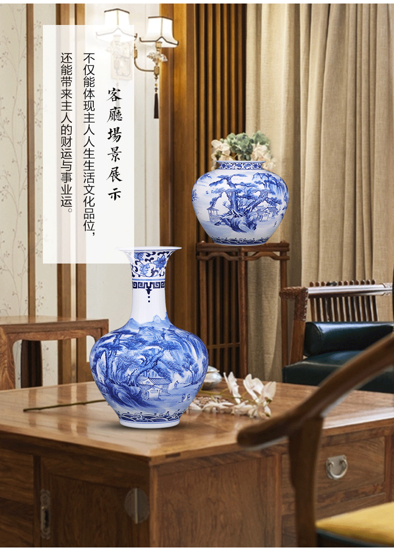 Big blue and white porcelain vase furnishing articles hand - made porcelain of jingdezhen ceramics son sitting room of Chinese style household flower decorations