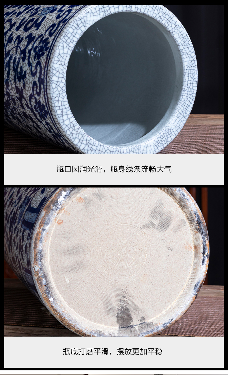 Jingdezhen ceramic hand - made archaize large blue and white porcelain vase painting and calligraphy scrolls cylinder word quiver sitting room floor furnishing articles