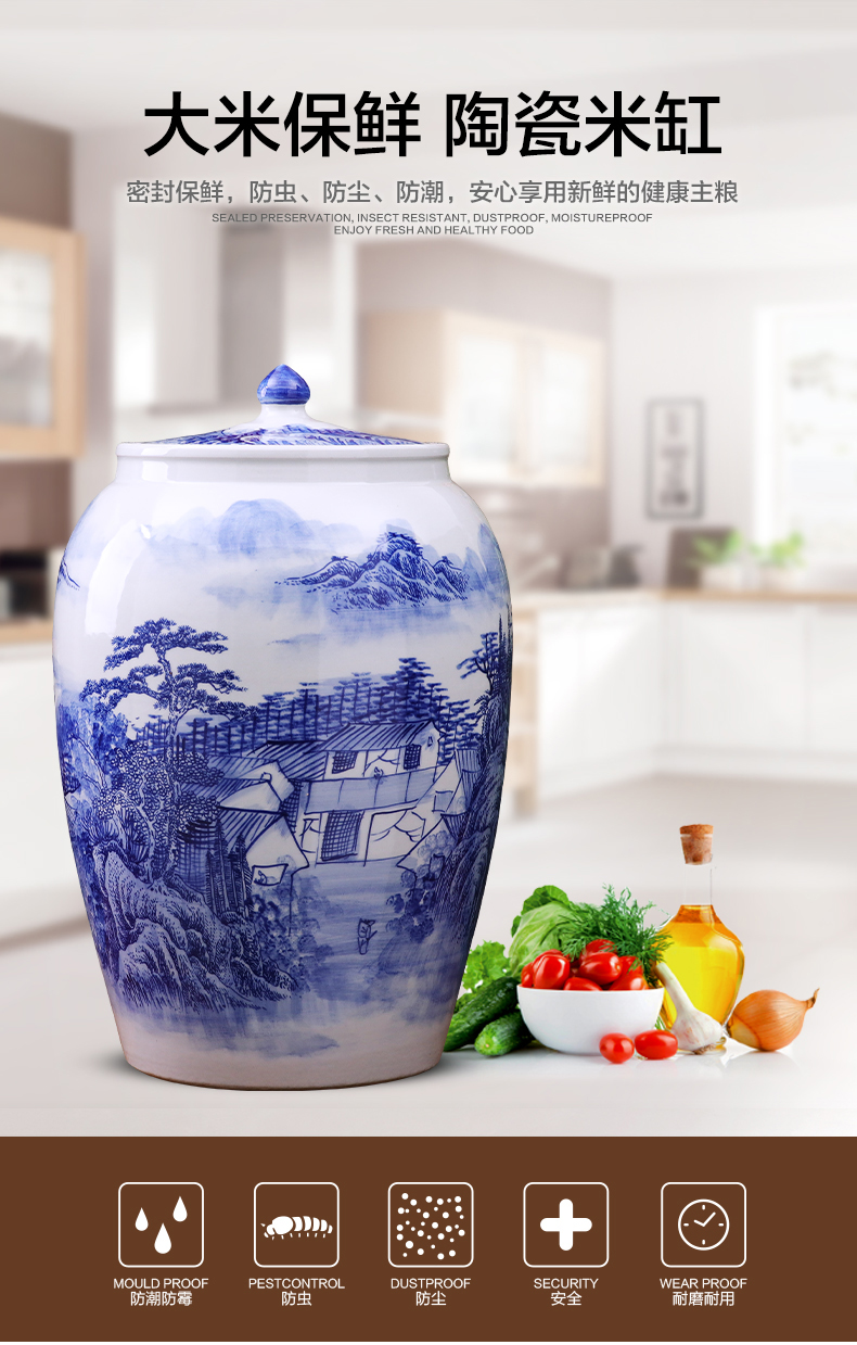 Jingdezhen ceramic barrel with cover ricer box tank cylinder 50 kg insect - resistant seal storage tank