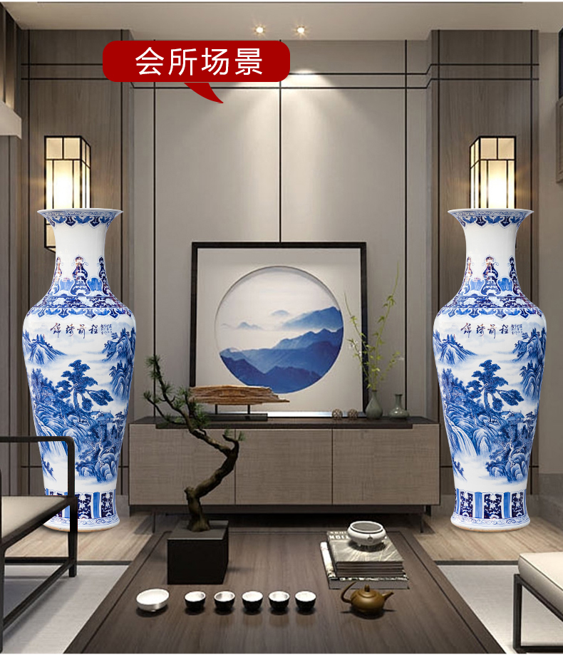 Jingdezhen ceramics vase landing large hand draw claborate - style painting of the blue and white porcelain hotel villa decoration furnishing articles