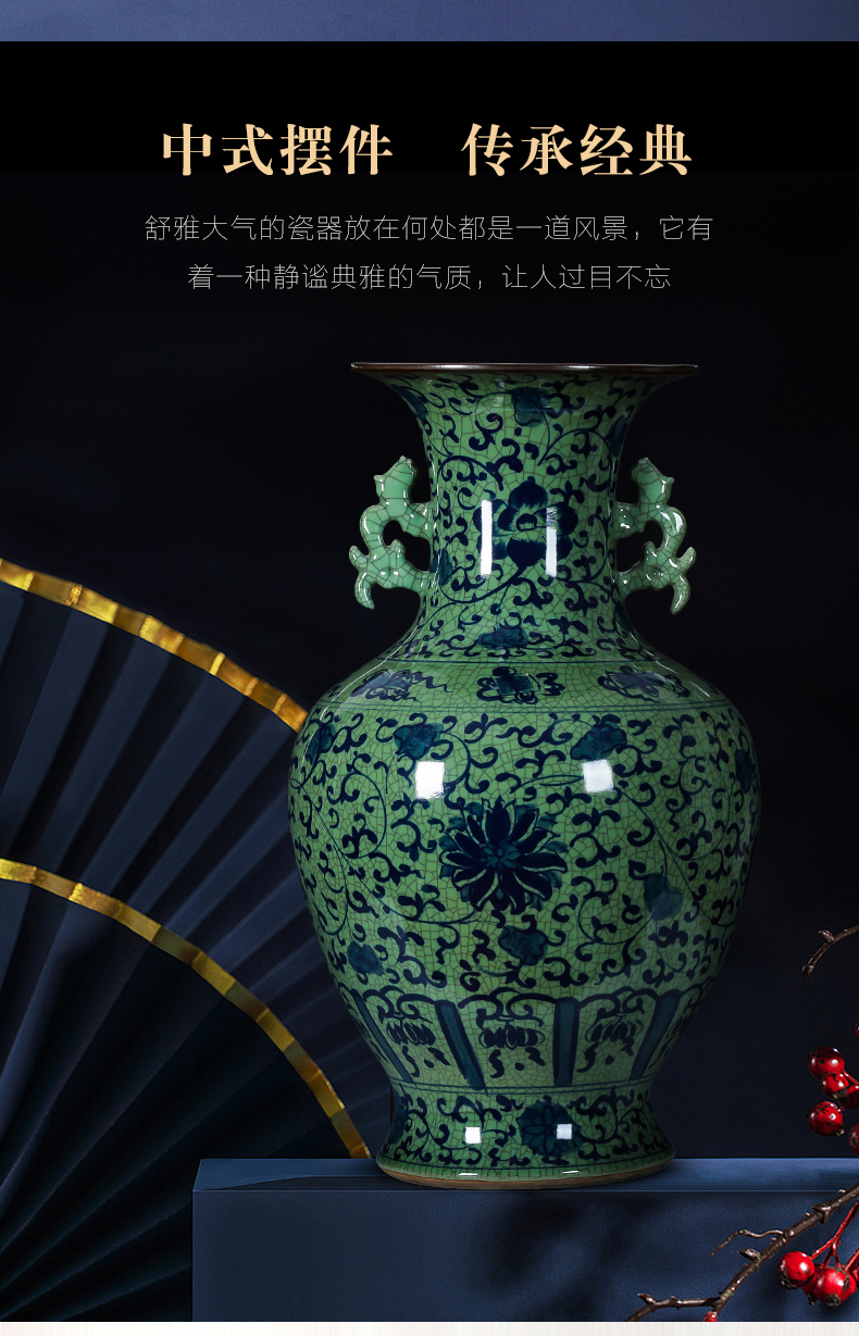 Hand draw large antique vase of blue and white porcelain of jingdezhen ceramics furnishing articles vintage porcelain landing sitting room adornment