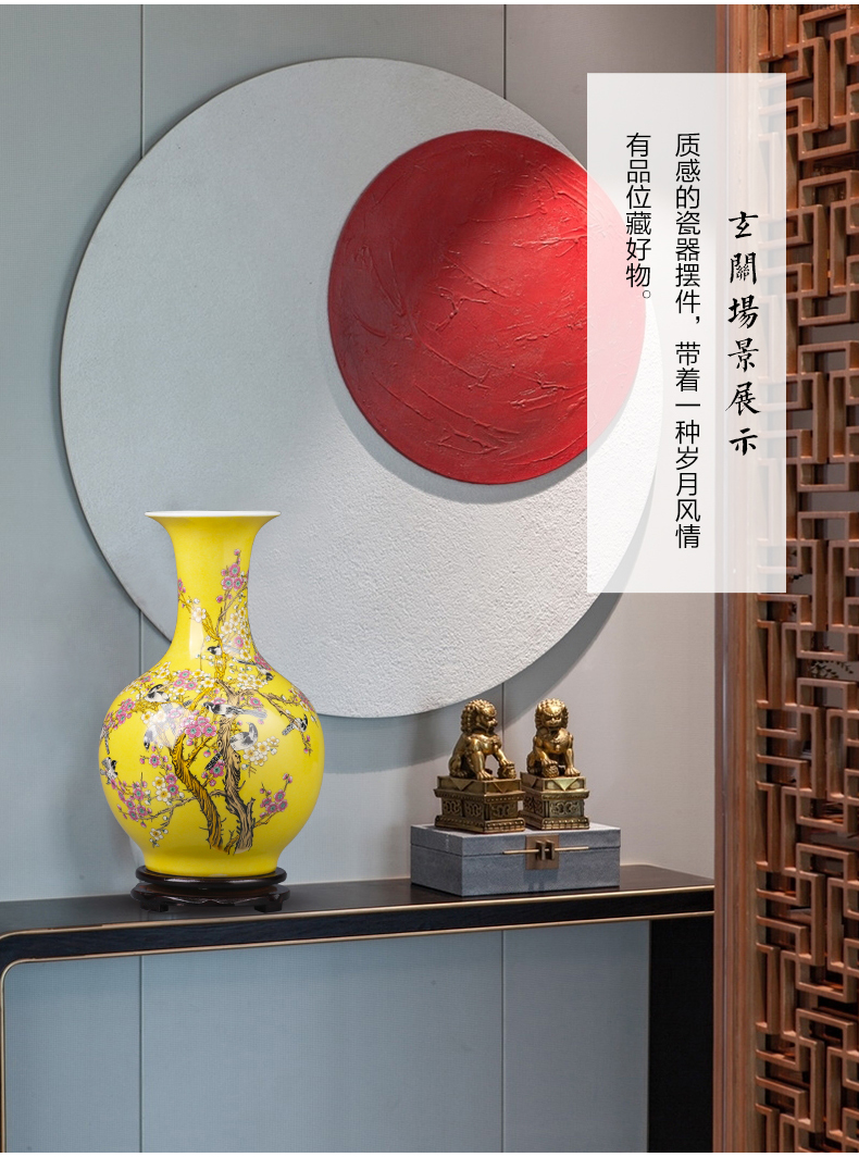 Jingdezhen ceramics vase furnishing articles yellow the design of the sitting room TV ark adornment of Chinese style household porcelain arranging flowers