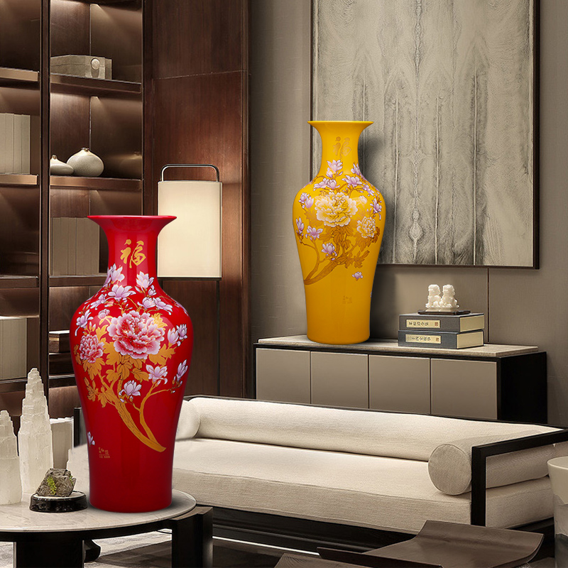Jingdezhen ceramics super - large landing big vase large Chinese red Chinese style home sitting room adornment is placed