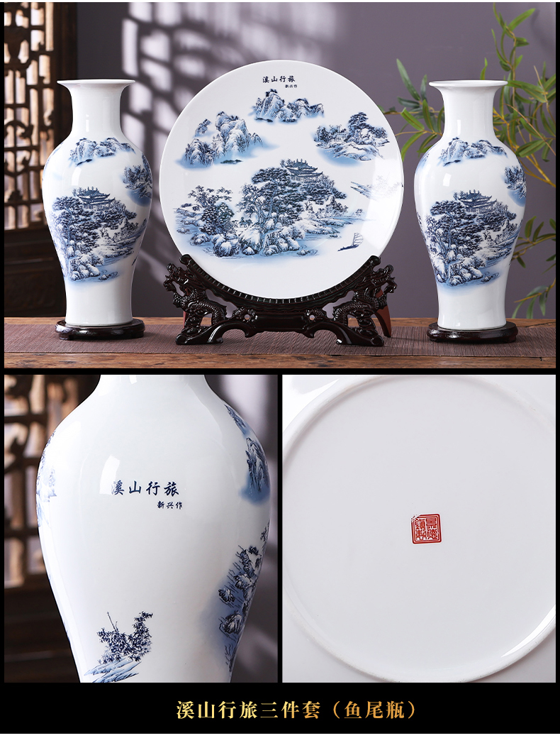 Jingdezhen ceramics three - piece vase furnishing articles large flower arranging the modern Chinese style living room decoration home decoration