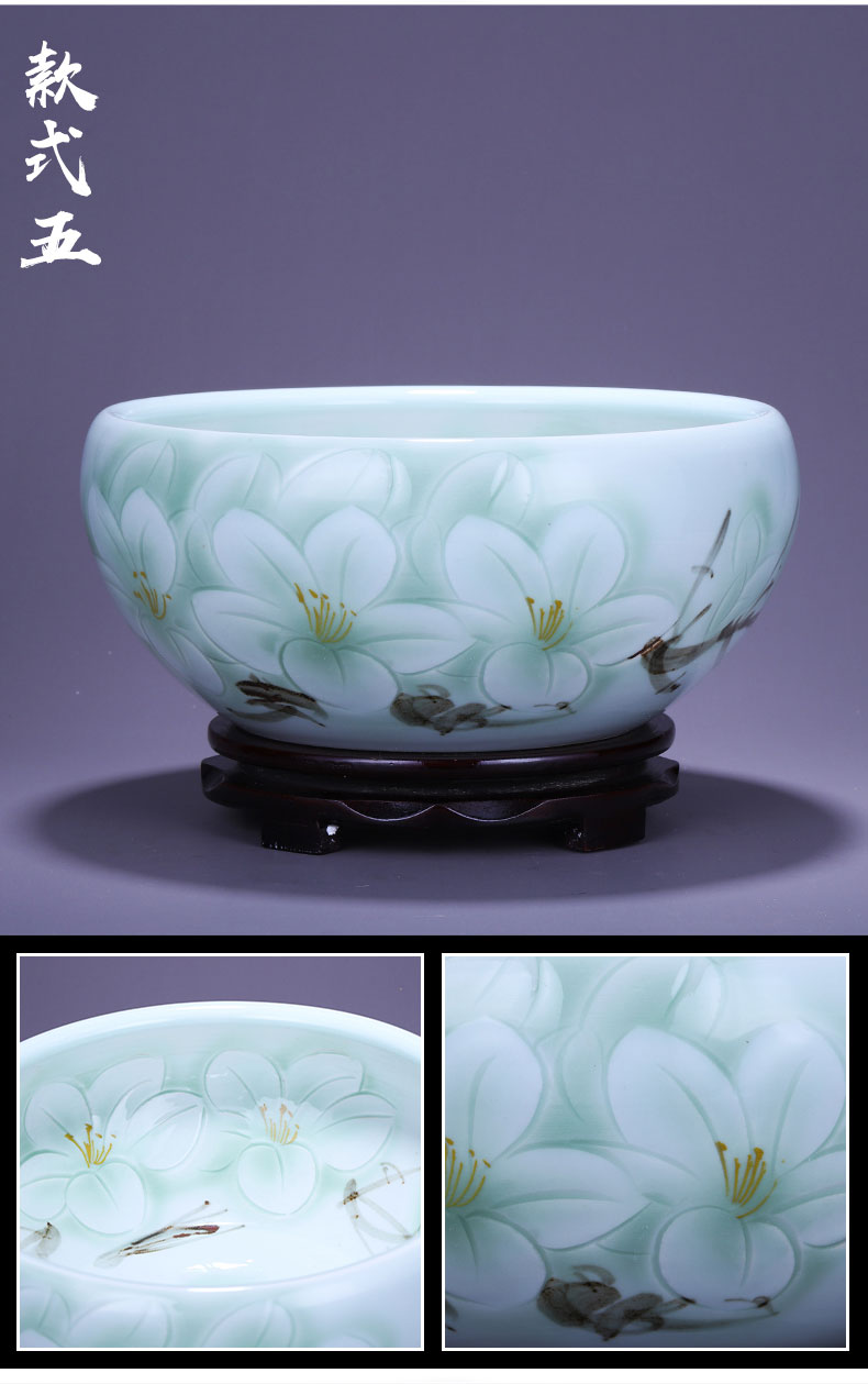 Jingdezhen ceramic aquarium feng shui plutus cylinder turtle cylinder goldfish bowl water shallow water lily refers to basin of lotus furnishing articles