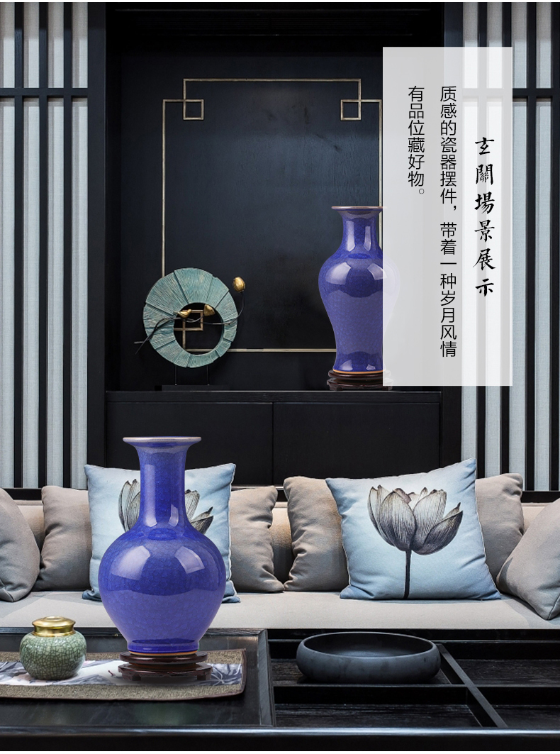 Jingdezhen ceramic vase furnishing articles flower arranging archaize crack household adornment blue porcelain Chinese style restoring ancient ways is the sitting room