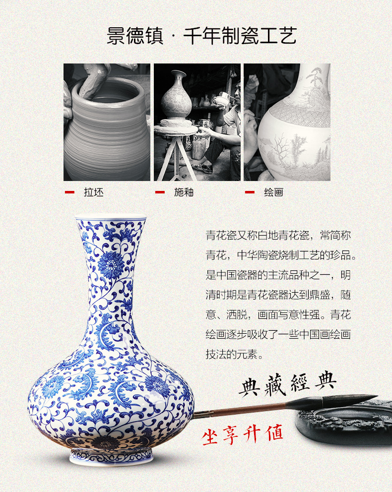 Jingdezhen ceramics vase archaize manual hand - made of blue and white porcelain bottle Chinese style living room home furnishing articles