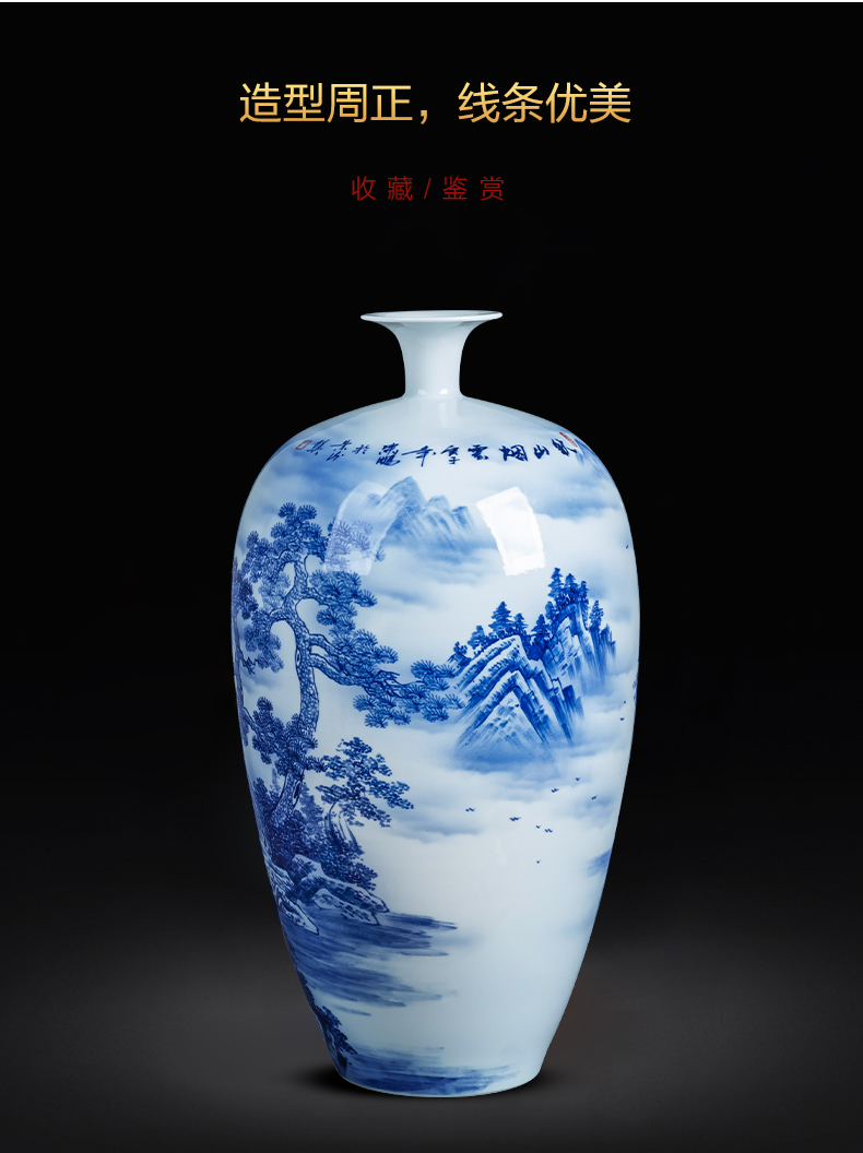 Jingdezhen ceramics hand - made landscape painting bottle of blue and white porcelain vase large living room a study Chinese style decorates the furnishing articles