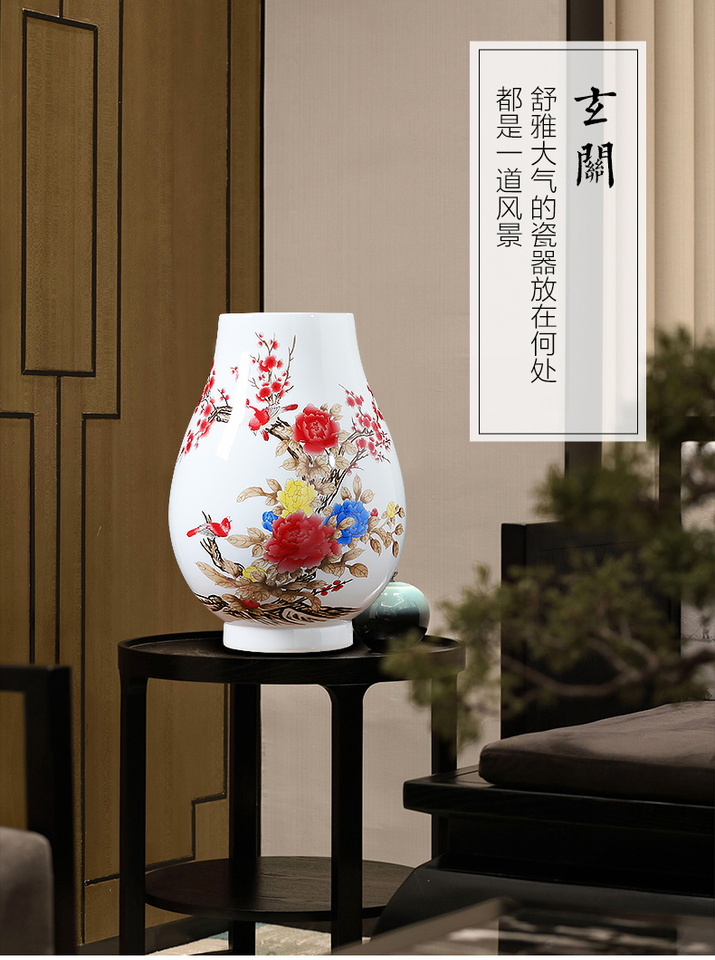 Jingdezhen ceramics powder enamel vase peony furnishing articles of Chinese style water raise porcelain big sitting room adornment handicraft