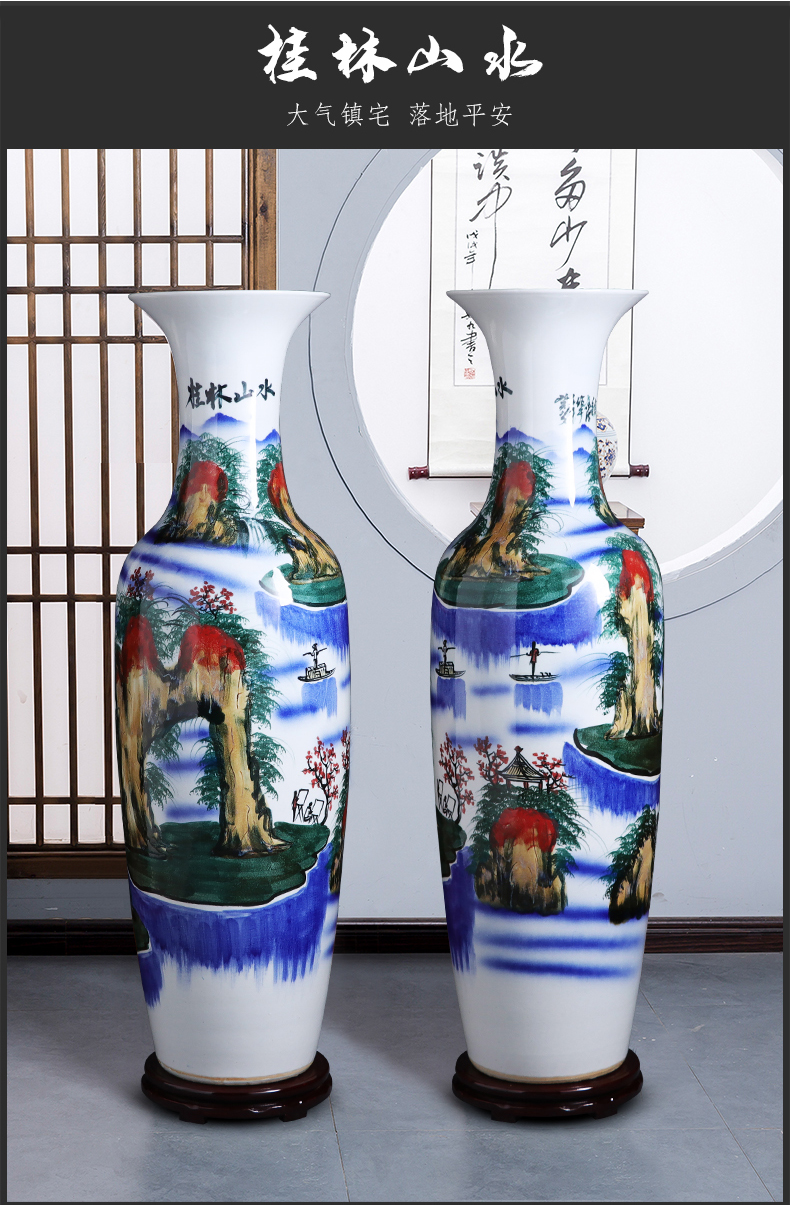 Jingdezhen ceramics hand - made of blue and white porcelain vases, large living room floor furnishing articles to heavy adornment opening gifts