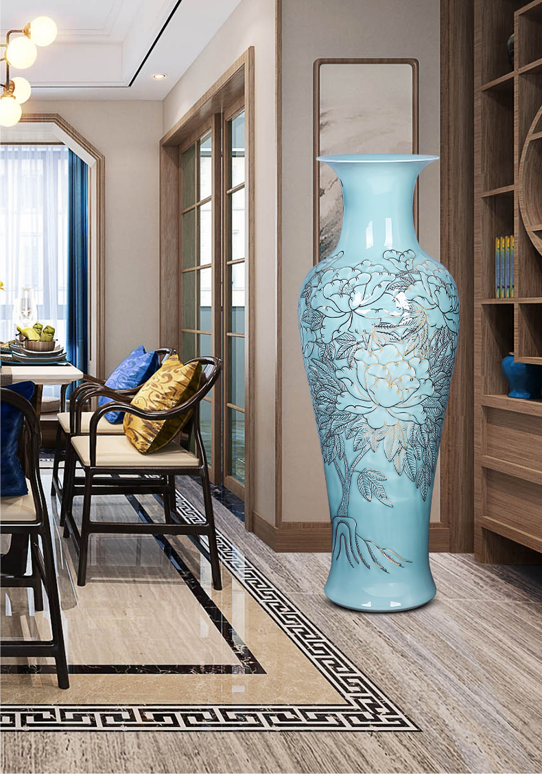 Jingdezhen ceramics anaglyph hand - made paint floor large vases, large sitting room adornment is placed gifts of new Chinese style