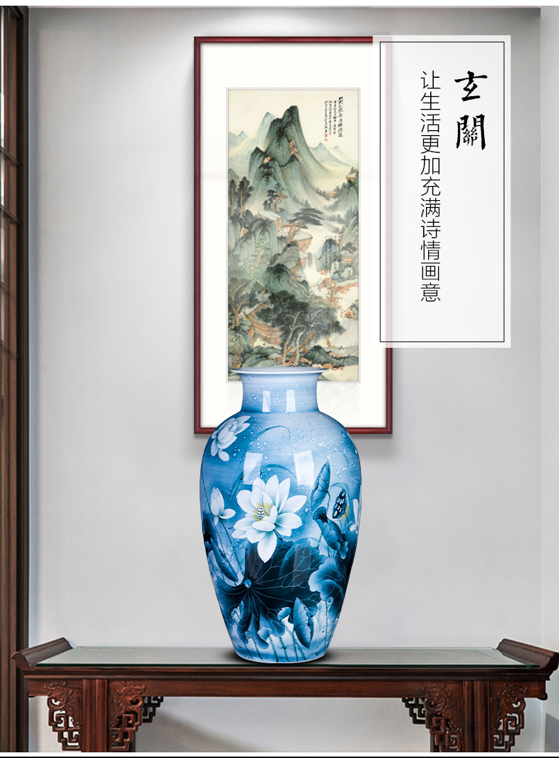 Blue and white porcelain of jingdezhen ceramics hand - made lotus vase furnishing articles sitting room of new Chinese style household adornment high porcelain