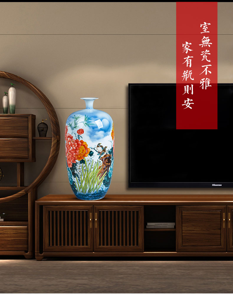 Jingdezhen ceramics hand - made vase of porcelain of blooming flowers, landing, large living room home TV ark, adornment