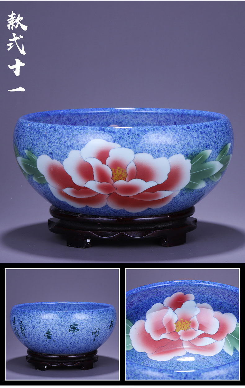 Jingdezhen ceramic aquarium feng shui plutus cylinder turtle cylinder goldfish bowl water shallow water lily refers to basin of lotus furnishing articles