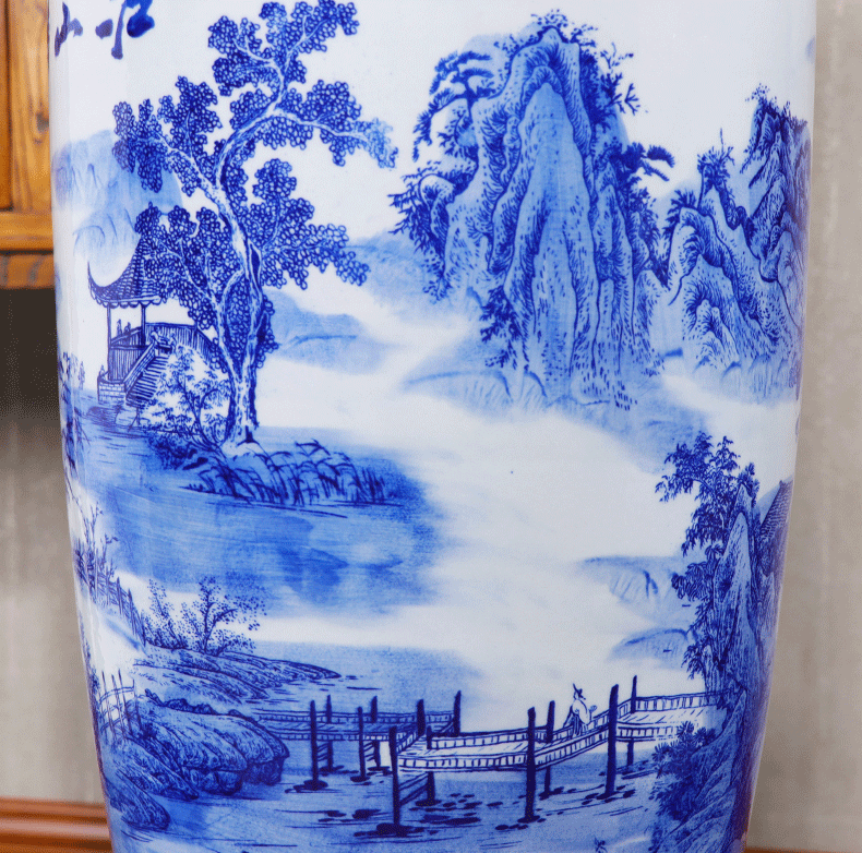 Jingdezhen landing big large porcelain vase ceramics high blue and white porcelain vases son sitting room adornment of Chinese style hotel