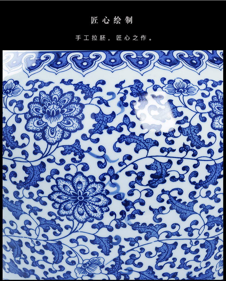 Blue and white porcelain of jingdezhen ceramics big vase high ground large flower arrangement sitting room adornment of Chinese style household furnishing articles