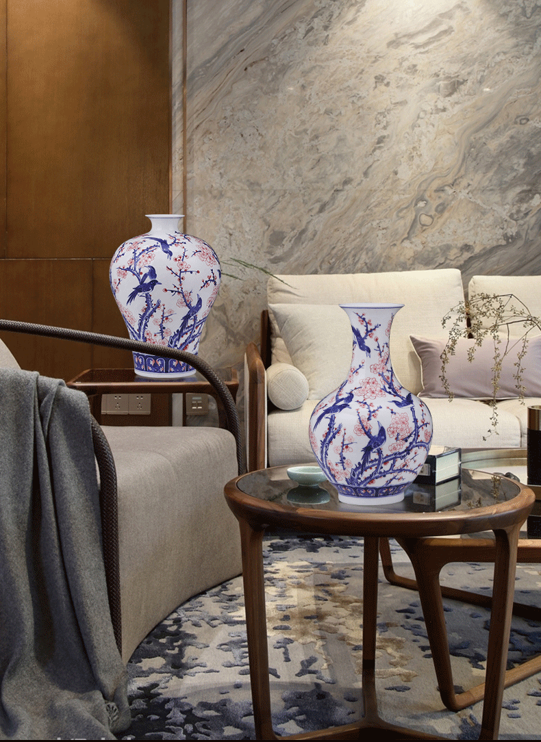 Jingdezhen ceramics vase furnishing articles hand - made the sitting room of Chinese style household wine cabinet TV ark, of blue and white porcelain ornaments