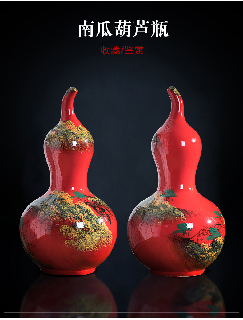 Jingdezhen ceramics hand draw freehand brushwork in traditional Chinese red vase Chinese flower arranging rich ancient frame sitting room adornment is placed