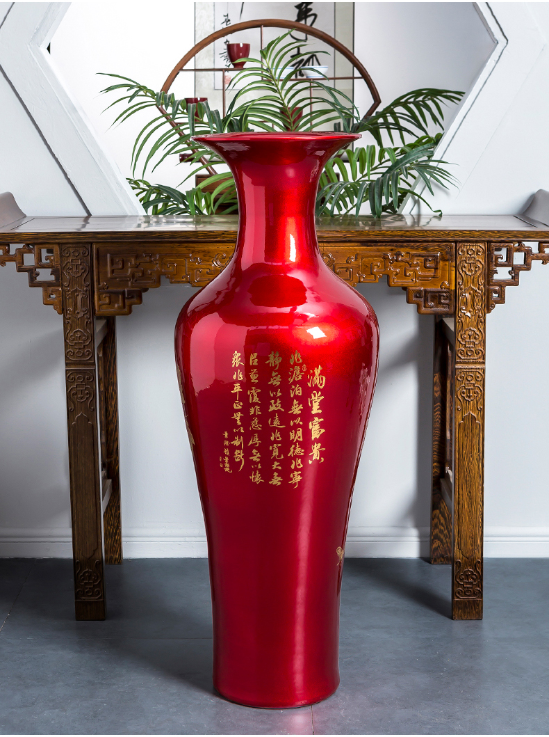 Jingdezhen ceramics China red crystal glaze peony vase of large sitting room place heavy large opening