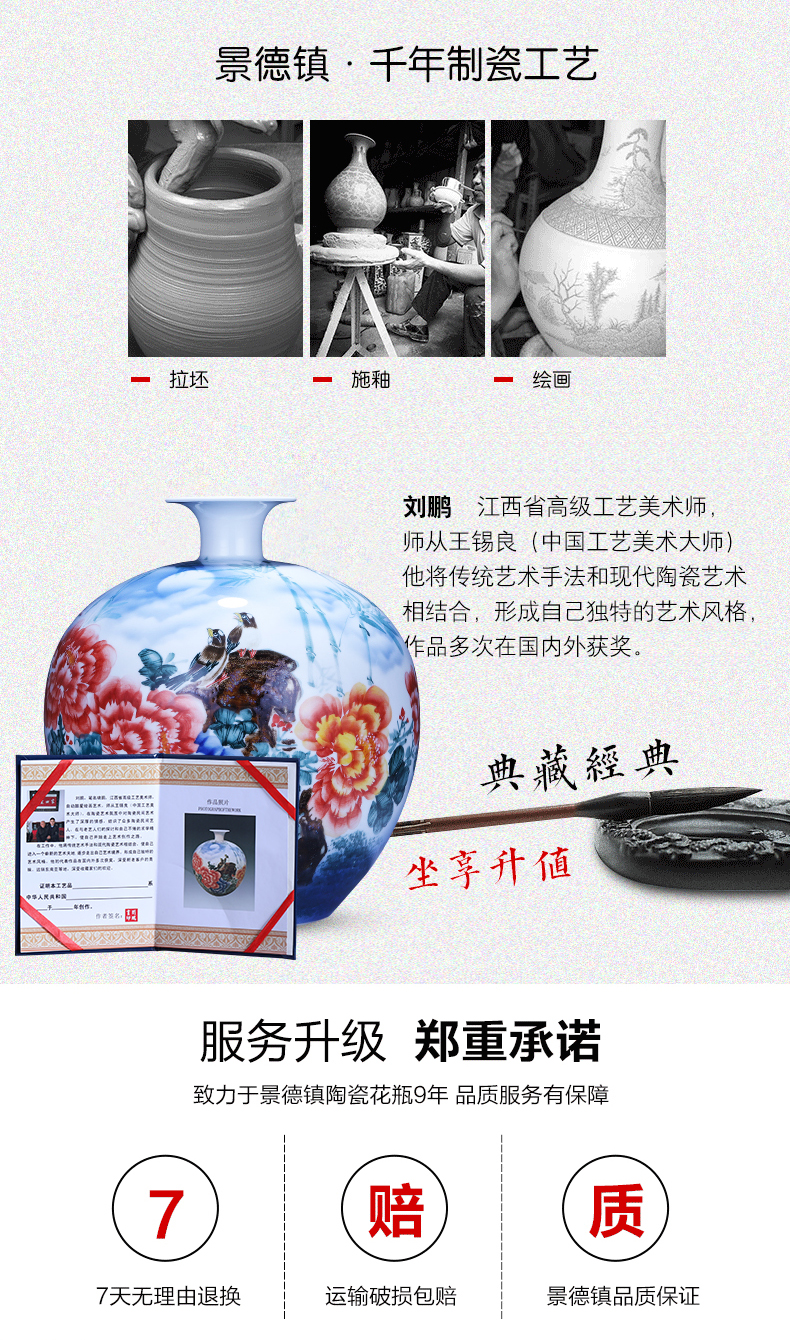 Jingdezhen ceramics hand - made wealth and auspicious pomegranate big vase modern Chinese style household living room TV ark, furnishing articles