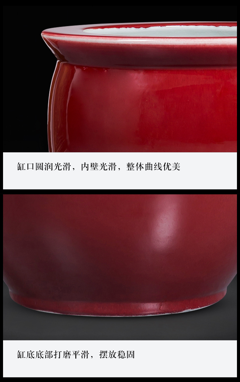 Jingdezhen ceramics antique ruby red fish tank red porcelain jar large painting and calligraphy calligraphy and painting decorative furnishing articles water lily cylinder cylinder