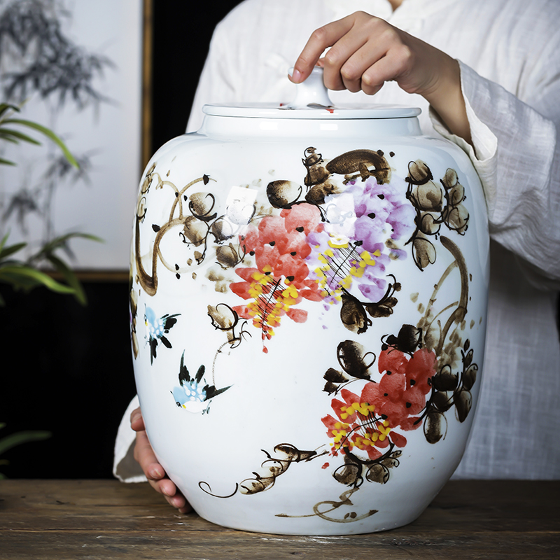 Jingdezhen ceramics hand - made caddy fixings large seal storage jar pu 'er tea cake tin, the seventh, peulthai the barrel with cover