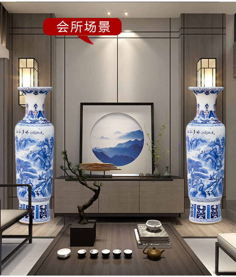 Jingdezhen ceramics hand - made ground of blue and white porcelain vase large Chinese style living room hotel club house decorations furnishing articles