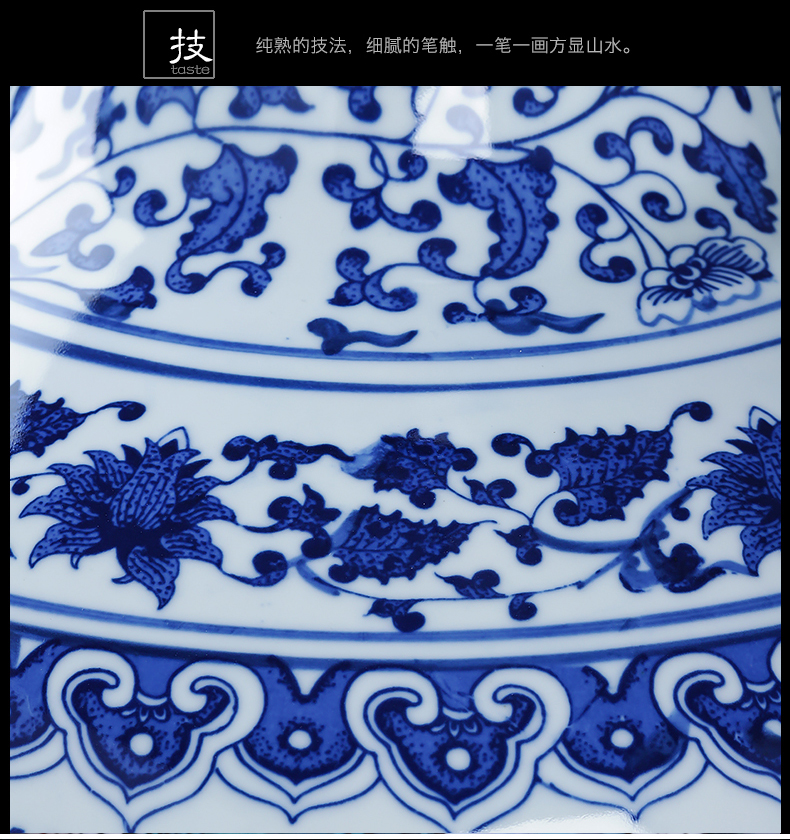 Blue and white porcelain of jingdezhen ceramics big vase high ground large flower arrangement sitting room adornment of Chinese style household furnishing articles