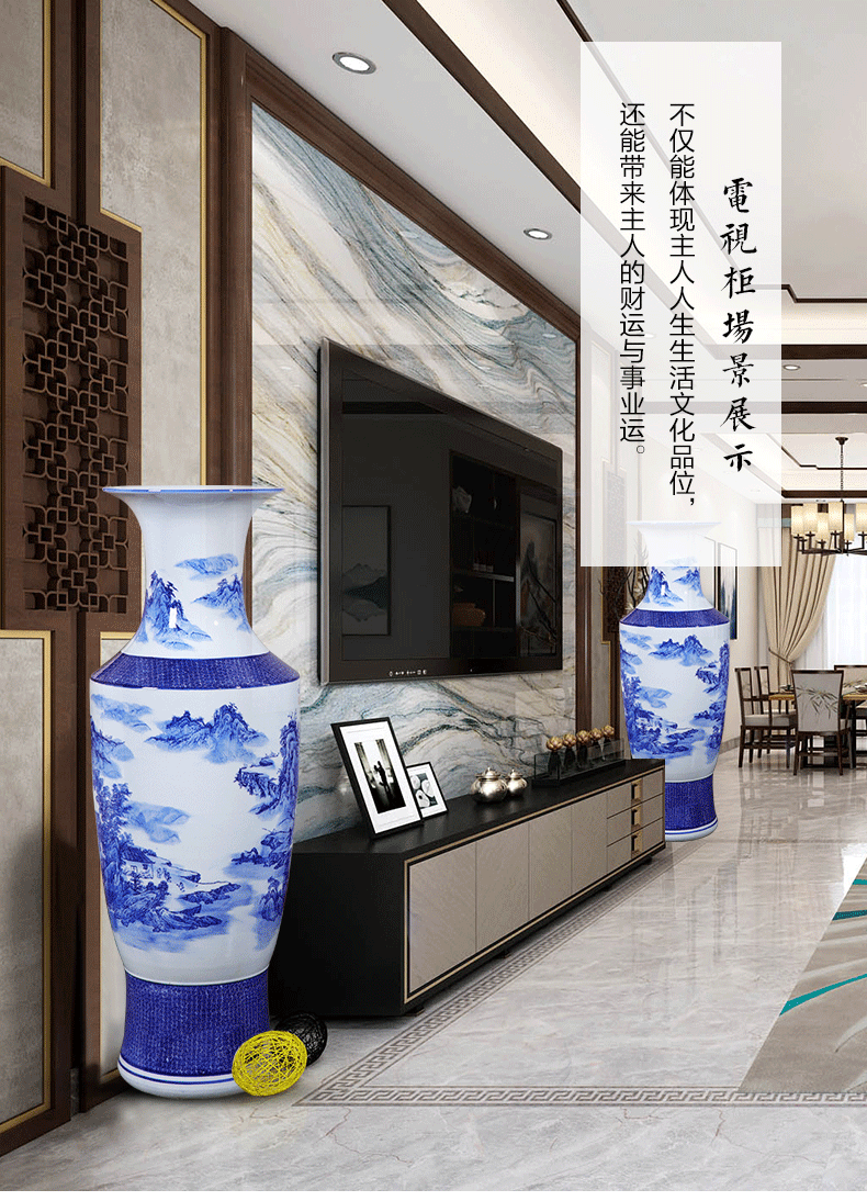 Jingdezhen landing big large porcelain vase ceramics high blue and white porcelain vases son sitting room adornment of Chinese style hotel