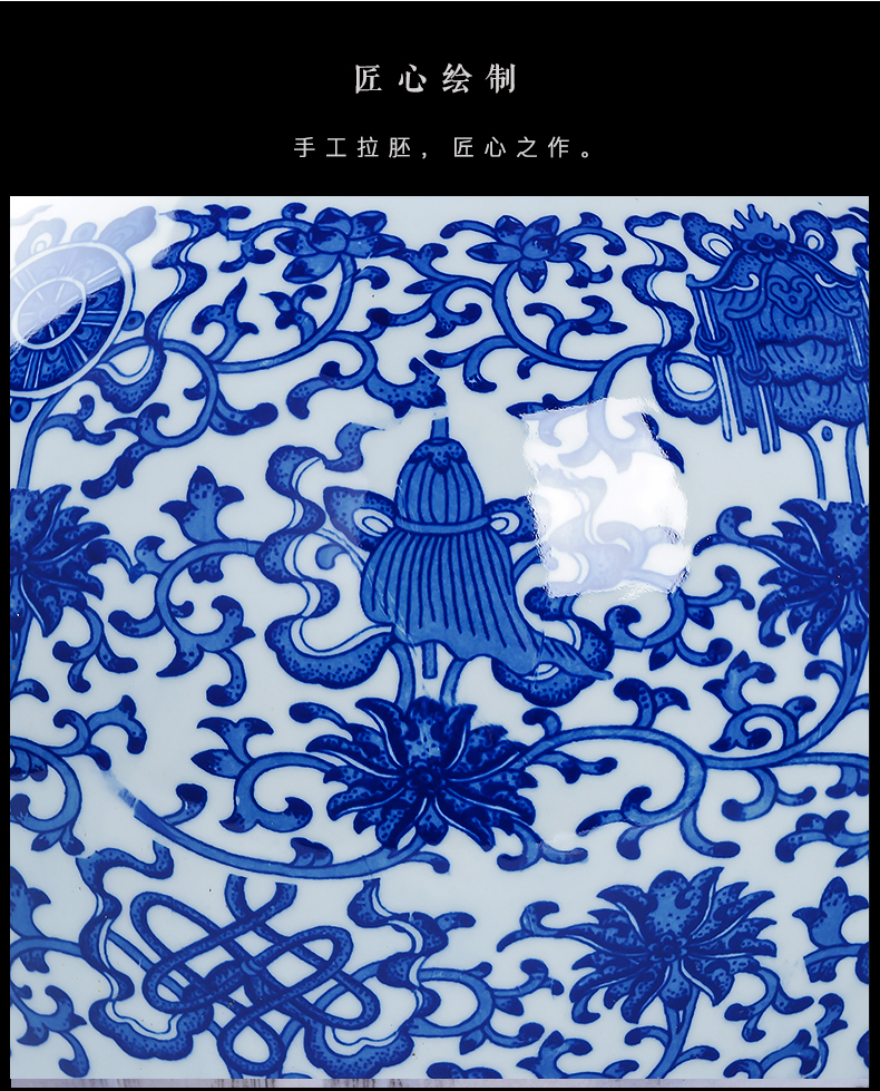 Jingdezhen ceramics big vase furnishing articles archaize sitting room of Chinese style household arrangements with rich ancient frame of blue and white porcelain ornaments