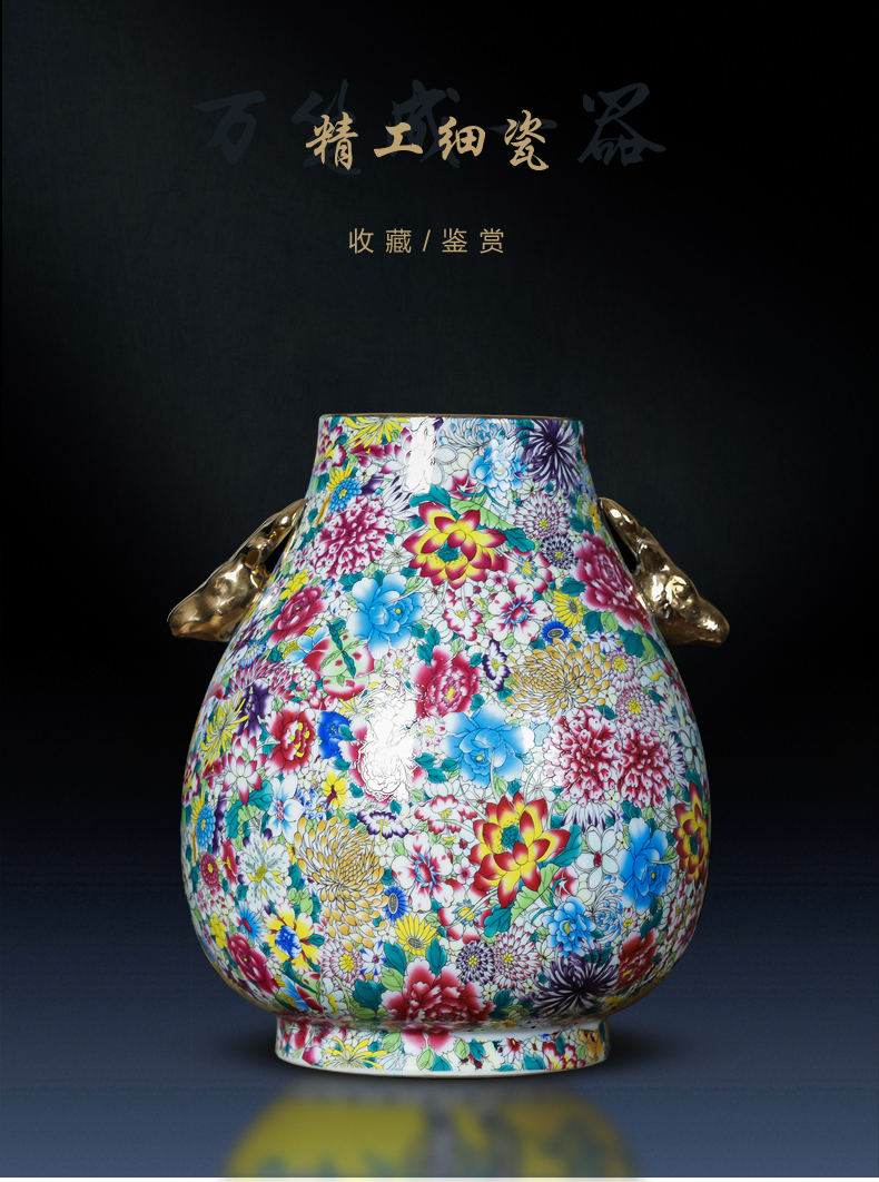 Jingdezhen ceramics powder enamel flower ear vase Chinese style restoring ancient ways is the sitting room porch TV ark adornment furnishing articles