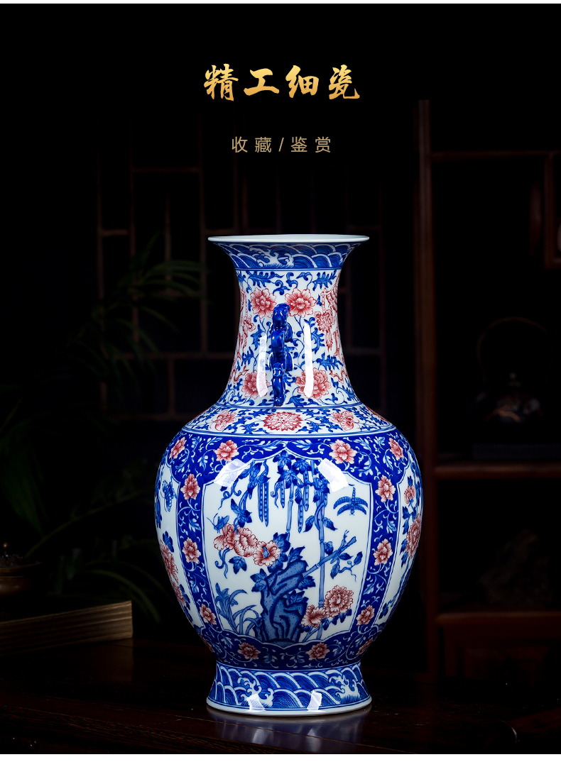 Jingdezhen ceramics manual hand - made archaize ssangyong 's ears of blue and white porcelain vase design restoring ancient ways household act the role ofing is tasted furnishing articles