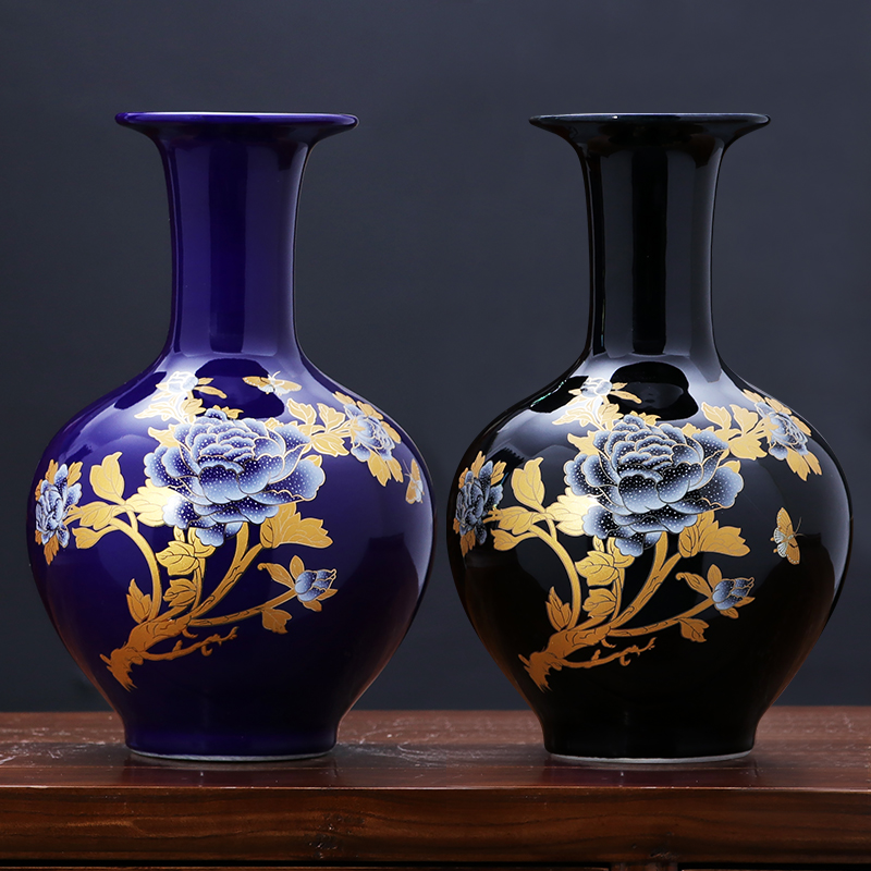 The see colour blue black porcelain of jingdezhen ceramics vase son of modern Chinese style home sitting room adornment is placed