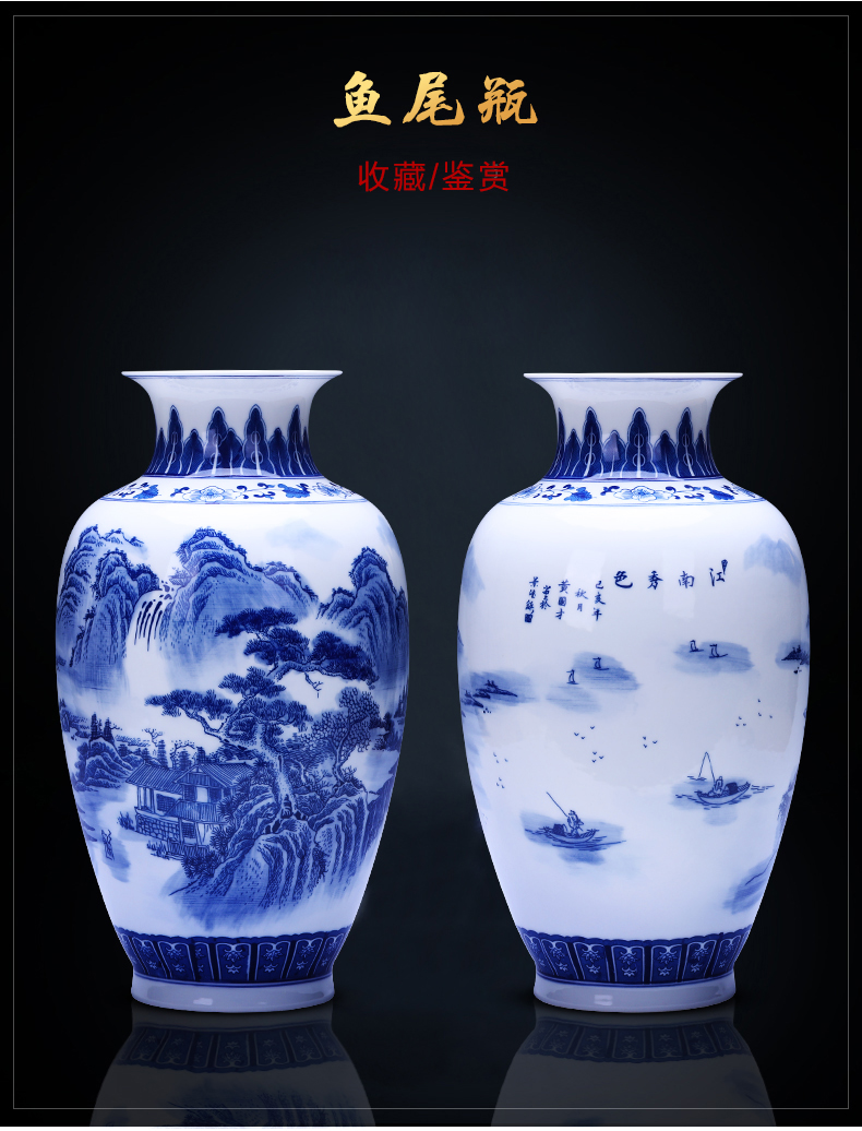 Blue and white porcelain vase furnishing articles landscape eggshell porcelain of jingdezhen ceramics Chinese flower arranging sitting room household act the role ofing is tasted