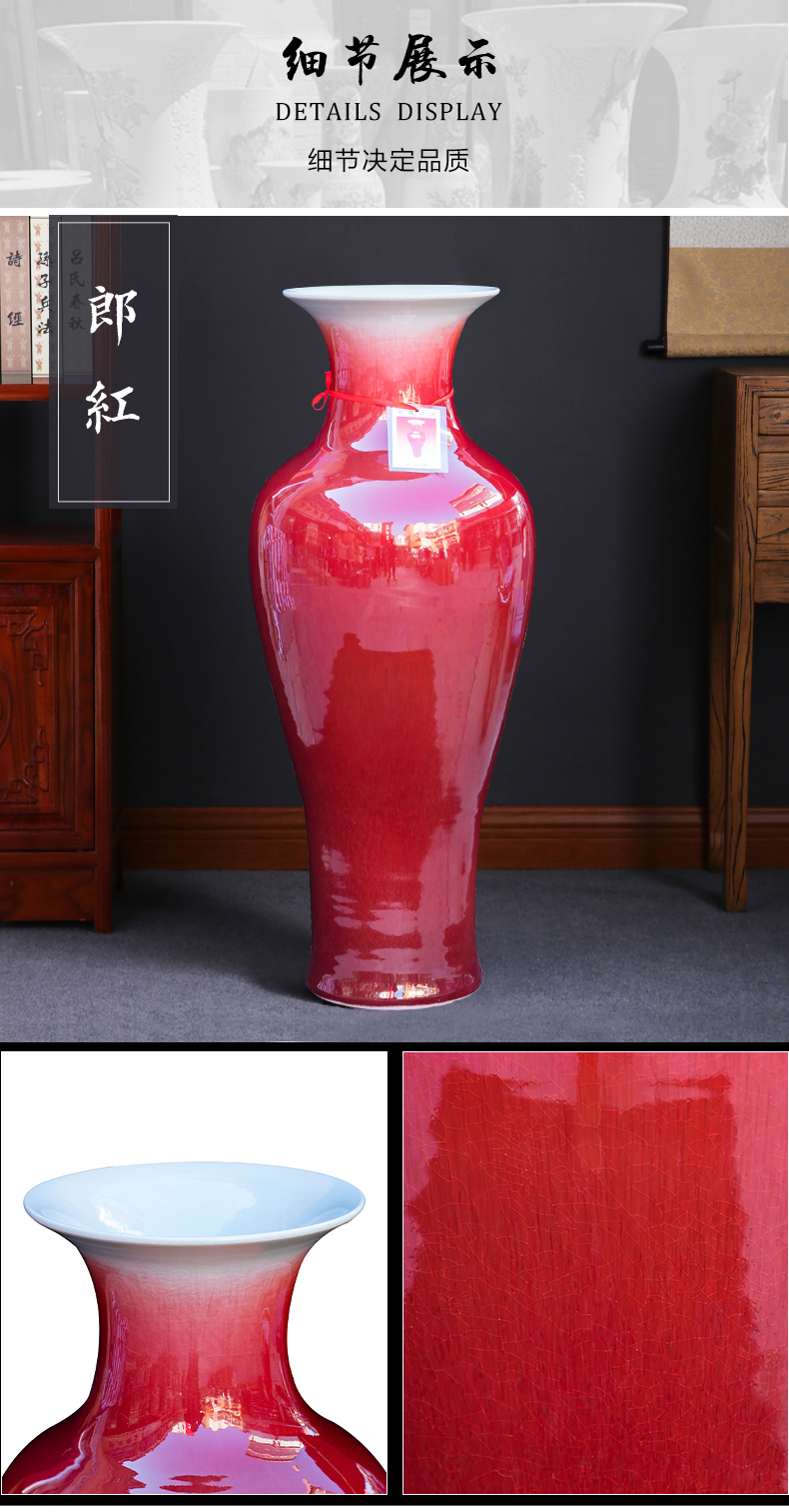 Jingdezhen ceramics crack ruby red large vases, large home sitting room hotel classical adornment furnishing articles