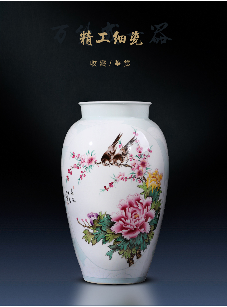 Jingdezhen ceramics hand - made enamel vase large living room TV cabinet decoration of Chinese style household furnishing articles bottle