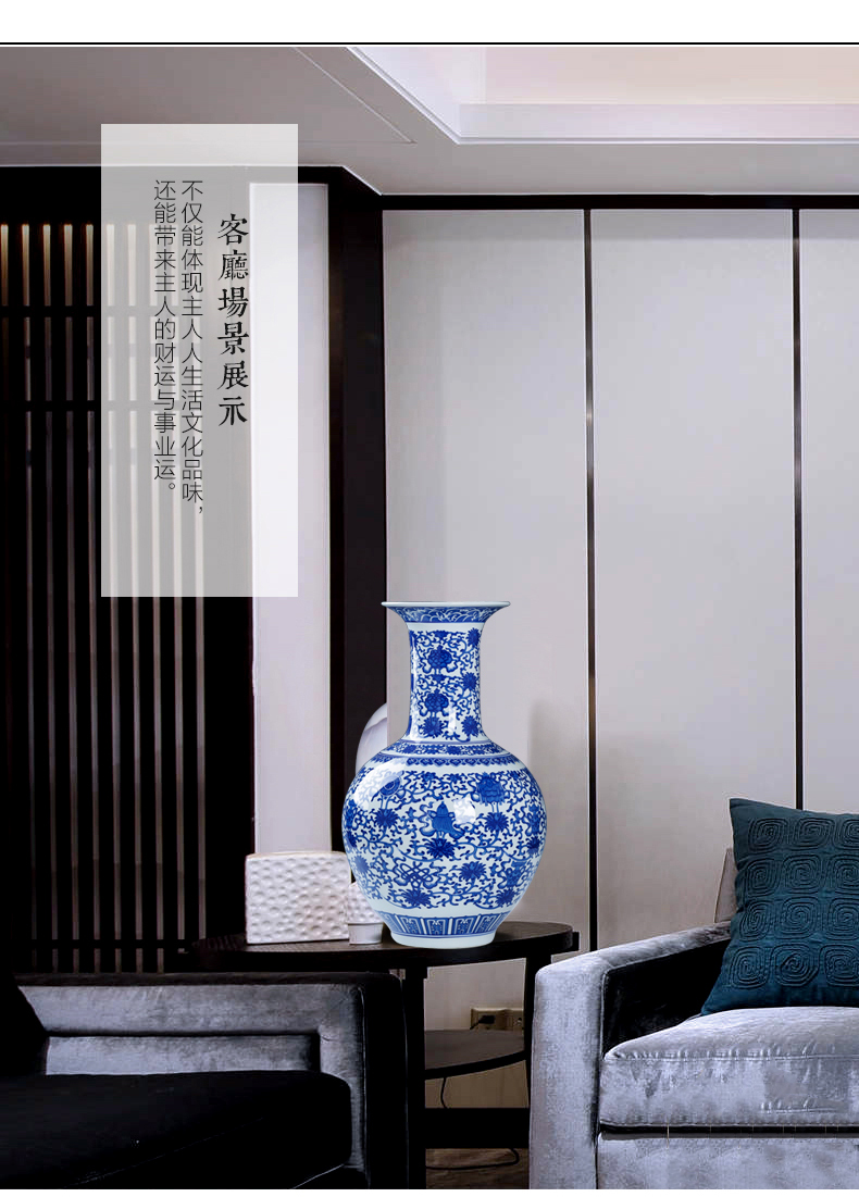 Jingdezhen ceramics big vase furnishing articles archaize sitting room of Chinese style household arrangements with rich ancient frame of blue and white porcelain ornaments