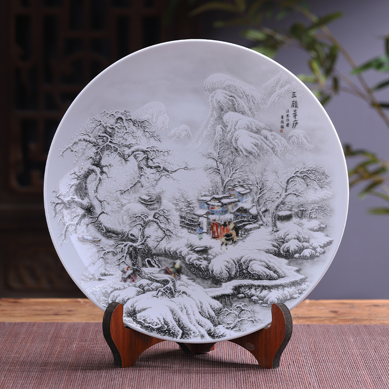 Jingdezhen ceramics hang dish snow three decorative plates home wine sitting room adornment is placed