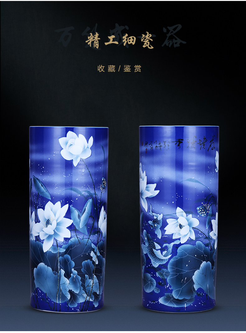 Jingdezhen ceramics hand - made large blue and white porcelain vase furnishing articles fragrant lotus pond sitting room of Chinese style household ornaments