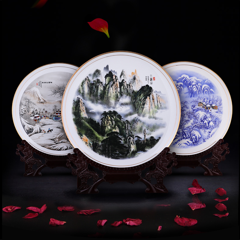 Jingdezhen ceramics furnishing articles hanging dish ipads porcelain decoration plate sit plate of Chinese style living room home decoration arts and crafts