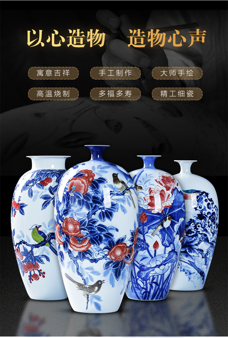 Blue and white porcelain of jingdezhen ceramics furnishing articles hand - made vases, modern Chinese style living room TV cabinet decoration decoration