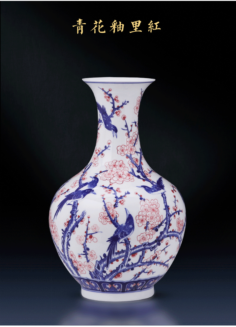 Jingdezhen ceramics vase furnishing articles hand - made the sitting room of Chinese style household wine cabinet TV ark, of blue and white porcelain ornaments