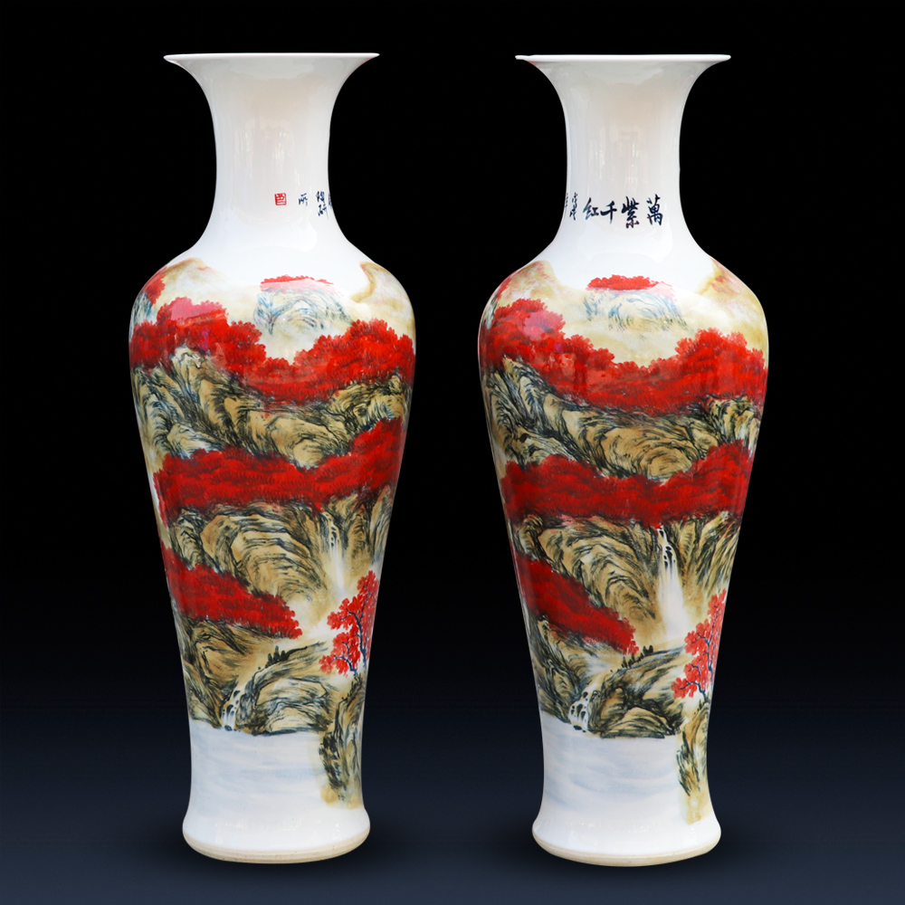 Jingdezhen ceramics vase furnishing articles sitting room ground vase large - sized hand - made porcelain hotel club house sitting room adornment