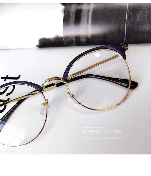 Phiên bản tiếng Hàn của trường học giả gỗ hạt phẳng gương nam nữ retro văn học nửa khung hình cặp đôi Su Yan cận thị kính cận kính mắt việt tín