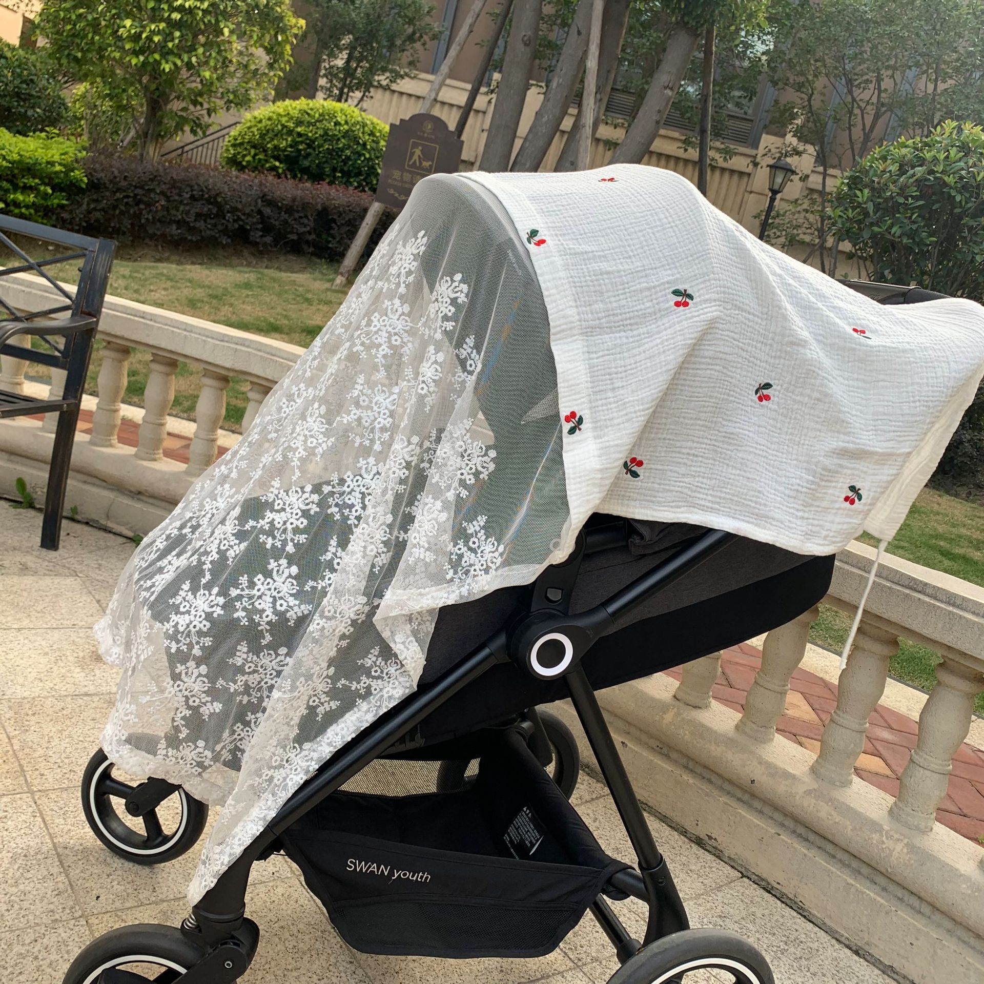 New Korean ins trolley daisy mosquito net windshield shade cloth breathable windproof anti-mosquito sunscreen cover cloth